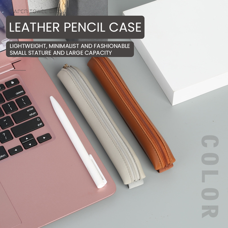 Leather Work Diary - Pu Leather Pen Holder Zippered Pencil
