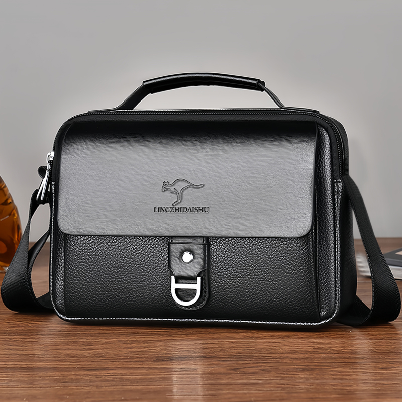 Leather Work Bag Mens - Durable Wear-resistant Two-tone Business Bag Fashion