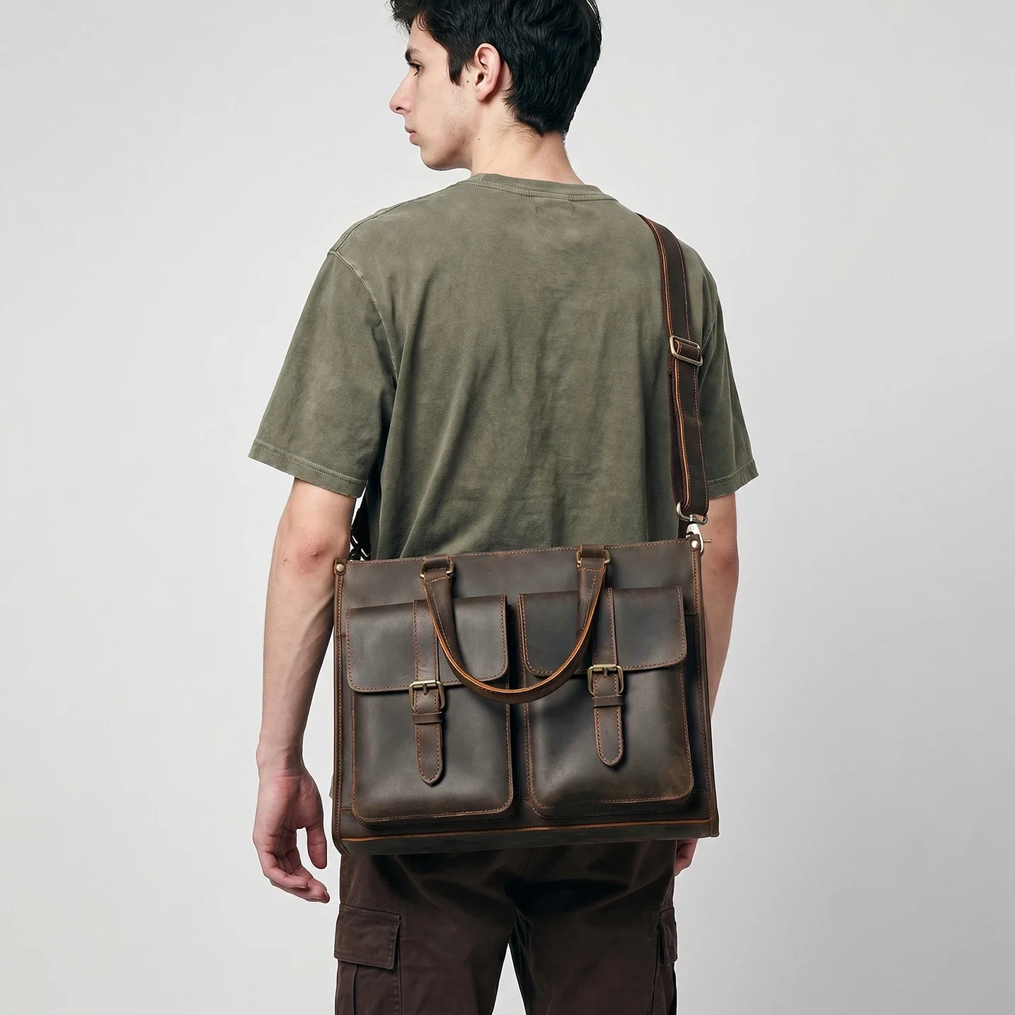 Leather Work Bag Mens - Vintage Genuine Leather Men Crossbody Shoulder